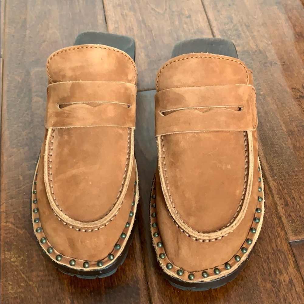 Studded Tan Suede Clogs - Picture 3 of 6